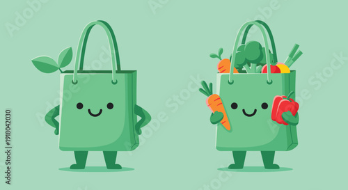 Cartoon Shopping Bags with Smiling Faces.