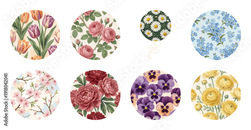 Floral Sticker Set with Vintage Botanical Patterns
