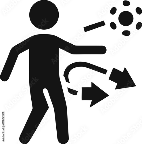 A person icon showing a sneeze or cough with airborne particles and spreading arrows
