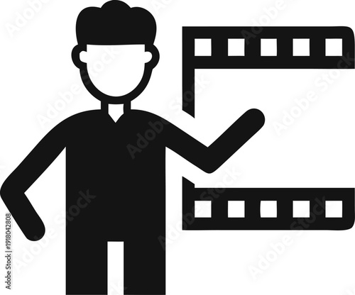 A person presenting or working with a film strip indicating movie production or video content
