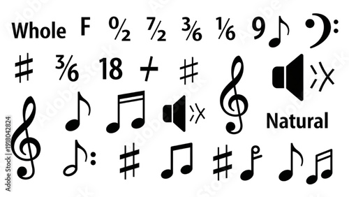 Vector Icon Sheet Featuring Music Symbols and Notation Elements in a Modern Design