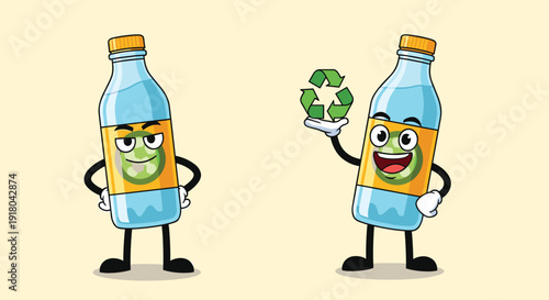 Cartoon Plastic Bottles with Facial Expressions.