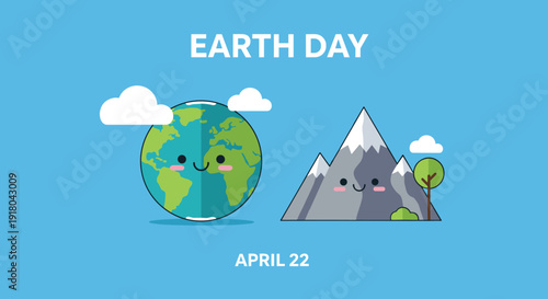 Cartoon Earth and Mountains Illustration for Earth Day.