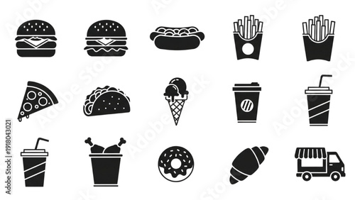 Collection of Food Icons Representing Various Cuisine Types in Vector Icon Sheet Format