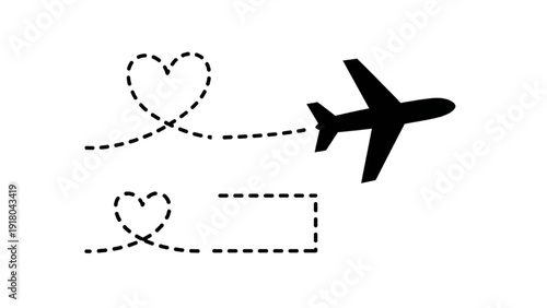 Airplane flying with dotted heart trail vector icon sheet