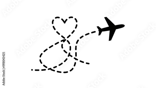 Heart-Shaped Flight Path Icon Vector Icon Sheet Representing Love and Travel