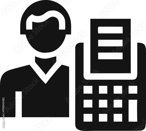 Accountant processing financial data with an old adding machine or calculator