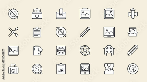Set of various line art icons vector illustrations with simplified design