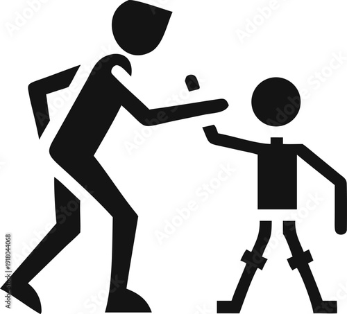 An adult guiding or teaching a child figure representing mentorship, education, or parental support