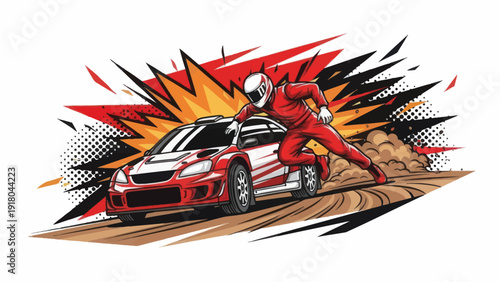 Racing car and driver with dynamic action illustration
