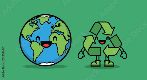 Cartoon Earth and Robot Characters Illustration.