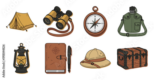 Vintage Adventure and Camping Equipment Sticker Set