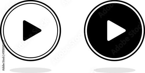 Modern play button icons in black and white design