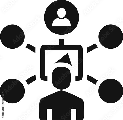 Business manager supervising a structured workflow system with connected individual nodes