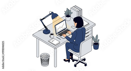 Man Working on Computer at Office Desk.