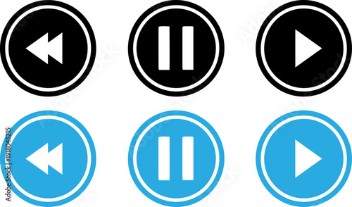 Media control buttons for play, pause, and rewind in modern design