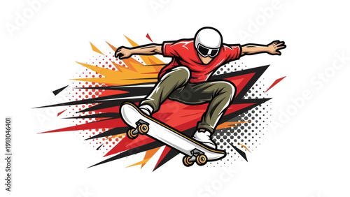 Skateboarder in action vector illustration with dynamic graphic elements
