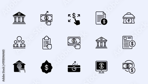 Banking and finance icon set conceptual illustrations of money and economy