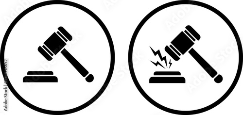 Judge gavel icons for law and auction concepts