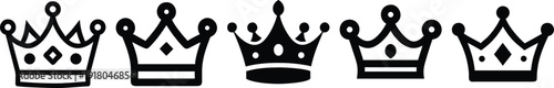 Five black crowns on a white background