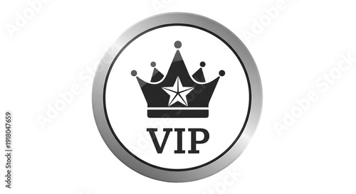 VIP Icon with Crown Symbol on Silver Badge, Exclusive Membership Sign