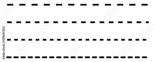 Various black dashed line patterns with different spacing and thickness for decorative borders and dividers vector element Vector illustration.