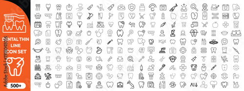 Dental thin line icons set. Tooth icon. Dentist, Dental, Tooth editable stroke icons collection. Vector illustration