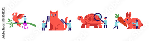 Flat Vector Veterinarian Pet Care Illustration Element Kit for Animal Clinic and Grooming Services
