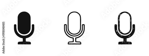 Microphone Icons Set. Mic in Solid, Outline, and Hand-Drawn Styles for Audio, Recording, and Voice.