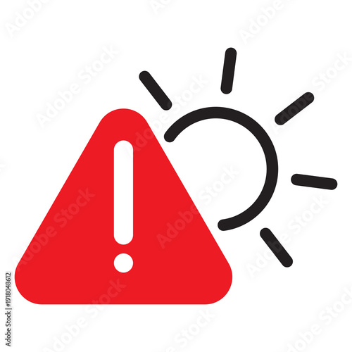 High temperature heatwave warning sun triangle icon for app UI