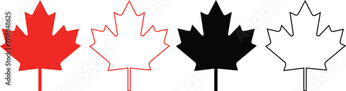 Canada Maple Leaf Icon Set in Red and Black Vector Illustration