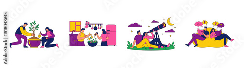 Flat Vector Lifestyle Activities and Shared Hobbies Illustration Set for Relationship Wellness