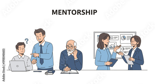 Diverse professionals engaged in collaborative mentorship and business discussion