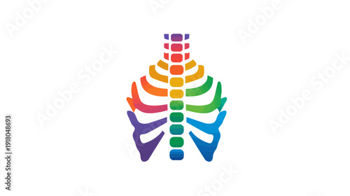 Vibrant Rainbow Colored Human Rib Cage Vector Illustration. Stylized Anatomical Skeleton Icon Representing Health and Wellbeing.
