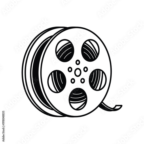 Classic film reel with perforated edges and film frames visible