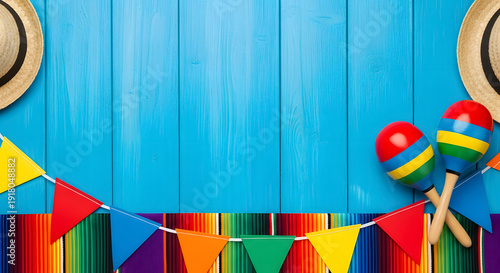 Vibrant cinco de mayo decorations with maracas and colorful flags