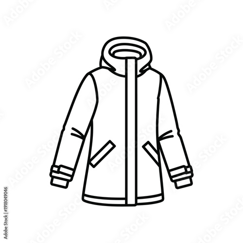 A stylish winter jacket with a hood and multiple pockets for outdoor activities.