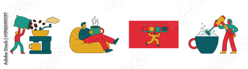Flat Vector Coffee Culture Character Illustration Element Kit for Cafe Branding and Social Media