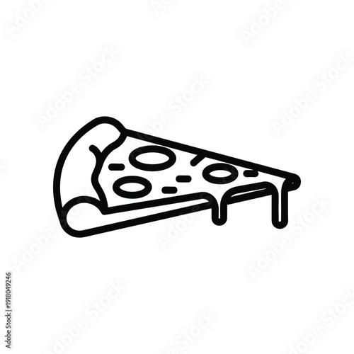 A stylized slice of pizza with melted cheese and a wooden cutting board underneath