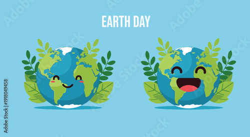 Cartoon Earth Day Globe with Emotions.