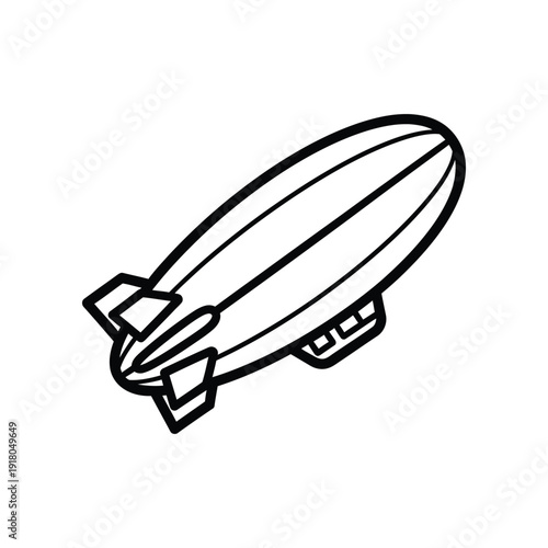 Classic black and white illustration of a vintage airship or zeppelin in flight