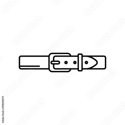 Minimalist line drawing of a classic belt with a buckle and tip detail