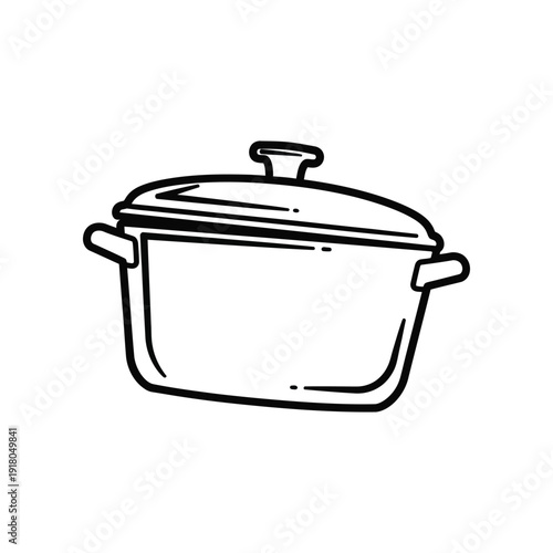 Simple line drawing of a classic stockpot with a lid and knob