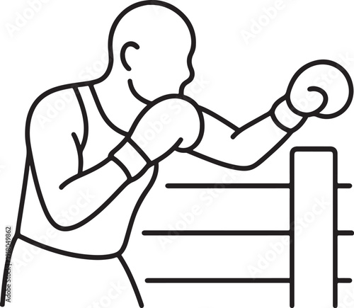 Boxer throwing punch in ring, gloves up outline.
