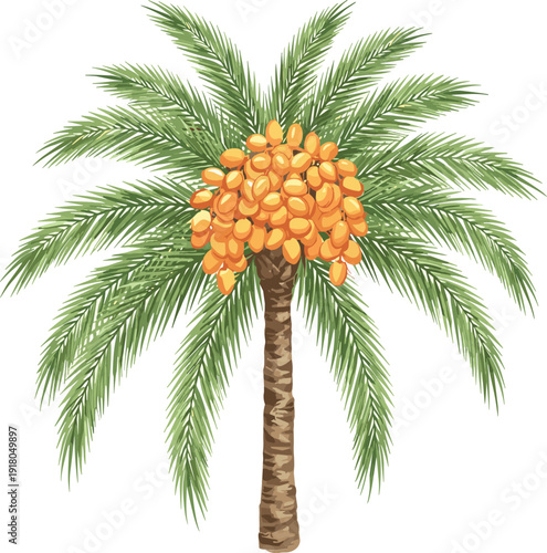 Palm Tree with Orange Fruits Growing in Tropical Setting