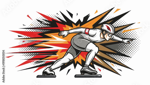 Speed skater in action against a dynamic abstract background isolated