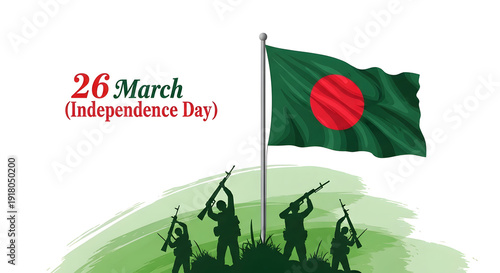 Bangladesh Independence Day celebration with soldiers and flag
