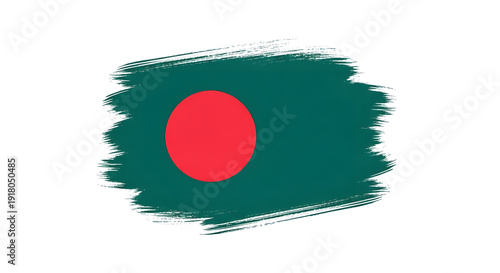 Dynamic Brushstroke Bangladesh Flag with Bold Red Sun Emblem