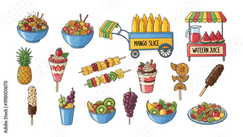 A Medley of Summer Refreshments: A colorful assortment of fresh fruit delicacies, perfect for a sunny day, showcasing a variety of refreshing treats to delight your senses.