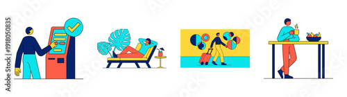 Flat Vector Travel and Leisure Character Illustration Set for Modern Digital Banking and Tourism Services